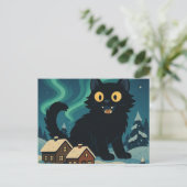 Christmas Icelandic Yule Cat with Northern Lights ポストカード (スタンド正面)