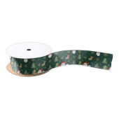 Christmas Icon Pattern Ribbon on Forest Green サテンリボン (リール)