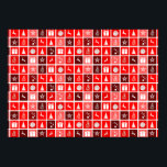 Christmas Icon Red Squares Holiday Art Classic ポスター<br><div class="desc">A cute christmas pattern with decorations of a christmas tree,  reindeer,  presents,  stars,  and a christmas ball.</div>
