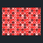 Christmas Icon Red Squares Holiday Art Classic ポスター<br><div class="desc">A cute christmas pattern with decorations of a christmas tree,  reindeer,  presents,  stars,  and a christmas ball.</div>