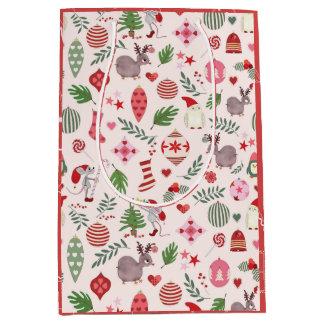 Christmas Icons on Cream - Gift Bag ミディアムペーパーバッグ