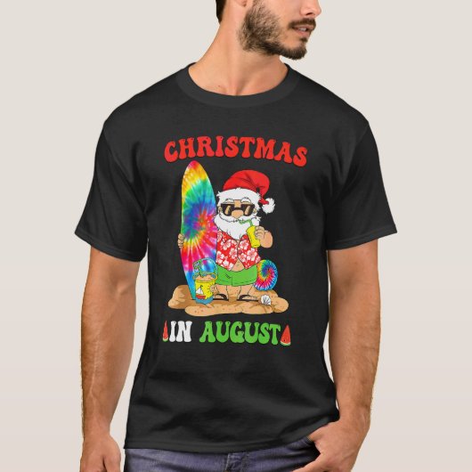 Christmas In August Santa Tie Dye Summer Surf Surf Tシャツ (正面)