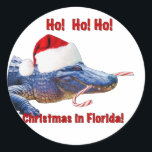 Christmas in Florida Sticker ラウンドシール<br><div class="desc">このデジタ絵画ルクリスマスは、私の家の近くで撮影されたアリゲーターの写真に基づいている。</div>