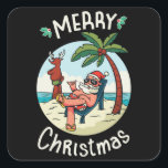 Christmas in July スクエアシール<br><div class="desc">Funny Christmas design featuring an illustration of Santa Claus relaxing at the beach under a palm tree on a little island. A perfect match for Christmas in July as well as for real Christmas in December.</div>