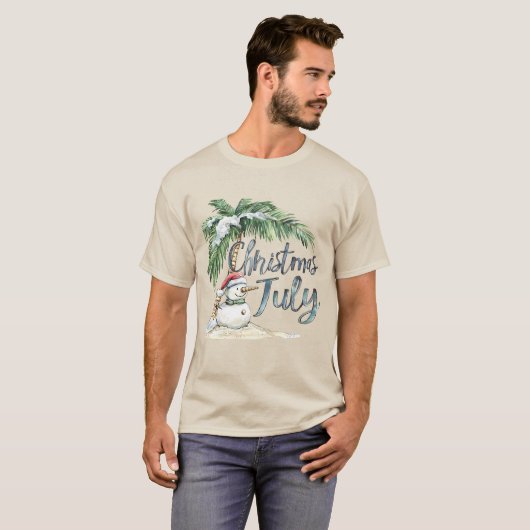 Christmas in July Beach Snowman & Palm Tree Tシャツ (正面フル)