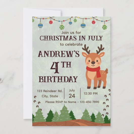 Christmas in July Birthday Party Invitation 招待状 (正面)