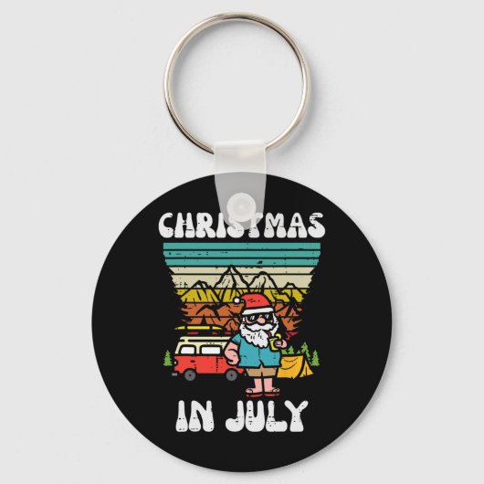 Christmas In July Camper Van Santa Retro Xmas Men  キーホルダー (正面)
