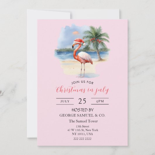 Christmas in July Custom Company Name Flamingo 招待状 (正面)