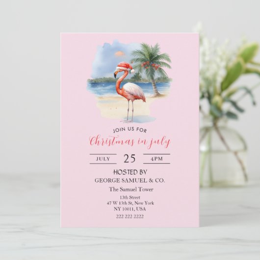 Christmas in July Custom Company Name Flamingo 招待状 (スタンド正面)