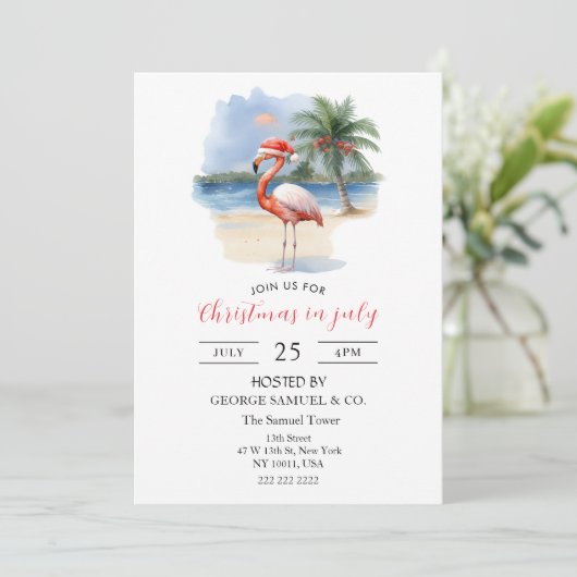 Christmas in July Custom Company Name Flamingo 招待状 (スタンド正面)