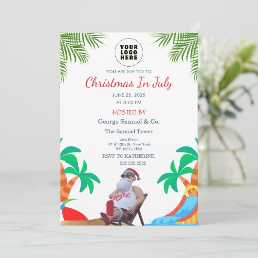 Christmas in July | Custom Company Name & Logo 招待状 (スタンド正面)