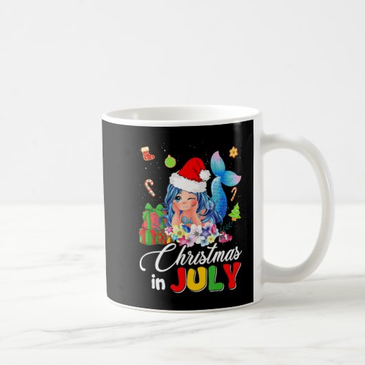 Christmas In July Cute Anime Mermaid Santa Hat Sum コーヒーマグカップ (右)