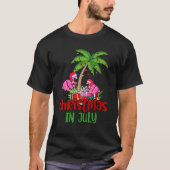 Christmas In July Flamingo Palm Tree 4th Of July Tシャツ (正面)