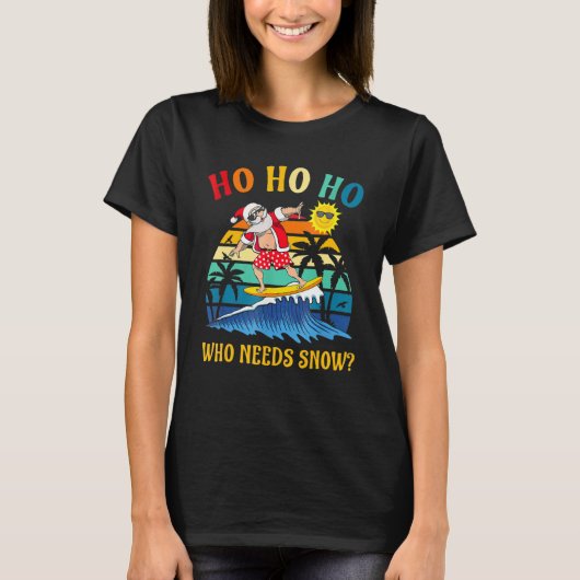 Christmas In July Funny Santa Surfing Summer Beach Tシャツ (正面)