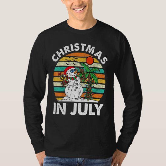 Christmas In July Melting Snowman Beach Summer Ret Tシャツ (正面)