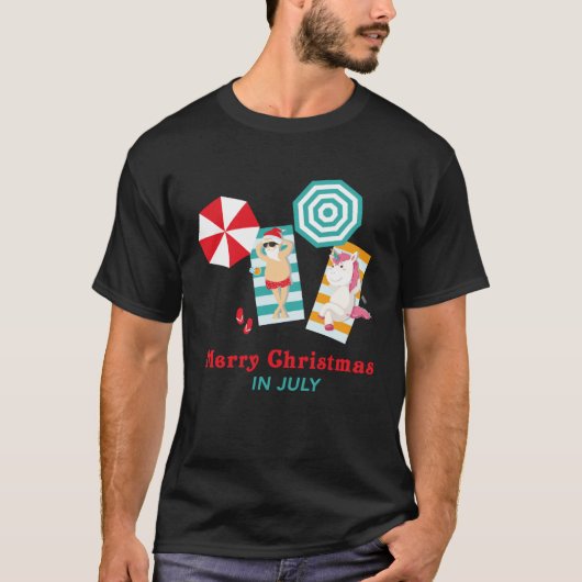 Christmas In July  Merry Xmas In July Unicorn Tシャツ (正面)