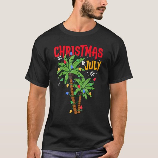 Christmas In July Palm Tree Xmas Tree Tropical Haw Tシャツ (正面)