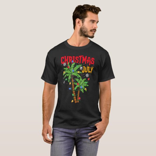 Christmas In July Palm Tree Xmas Tree Tropical Haw Tシャツ (正面フル)