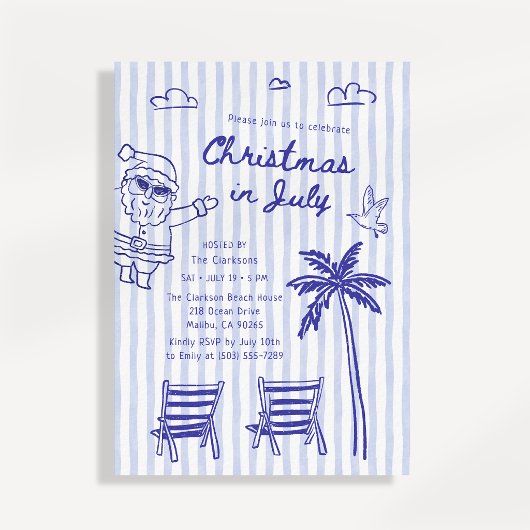 Christmas in July Party Beach Santa 招待状