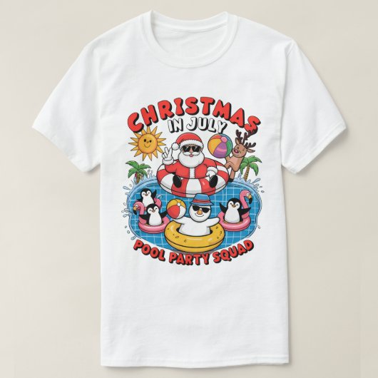 Christmas in July Pool Party Squad Funny Santa Pen Tシャツ (デザイン正面)