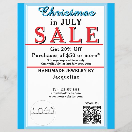 Christmas in July Sale Jewelry Blue White Heart チラシ (正面)