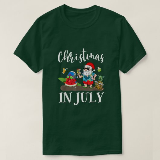 Christmas In July Santa Claus Beach Surfing Summer Tシャツ (デザイン正面)