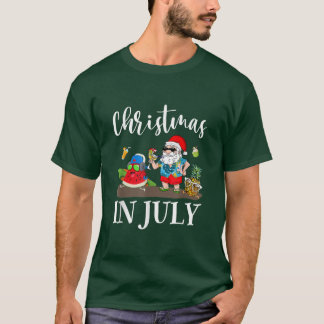Christmas In July Santa Claus Beach Surfing Summer Tシャツ