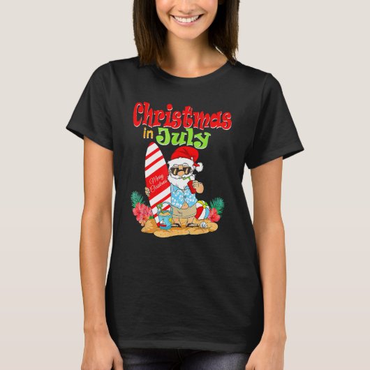 Christmas In July  Santa Claus Summer Vacation Bea Tシャツ (正面)