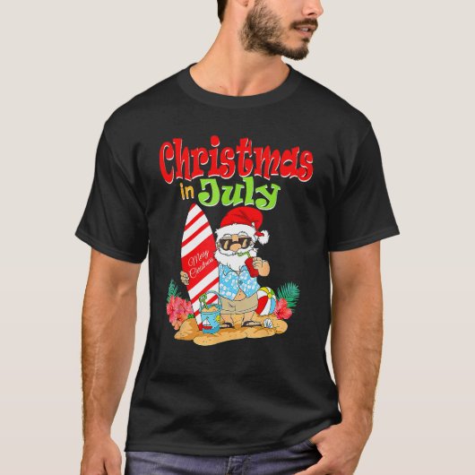 Christmas In July  Santa Claus Summer Vacation Bea Tシャツ (正面)