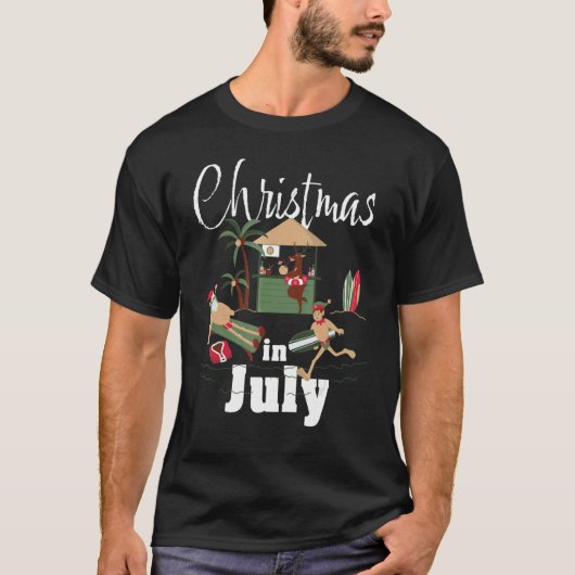 Christmas In July Santa Claus Sunglasses Summer Ce Tシャツ (正面)