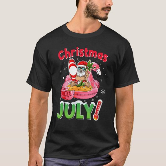 Christmas In July Santa Flamingo Summer Beach Vac Tシャツ (正面)