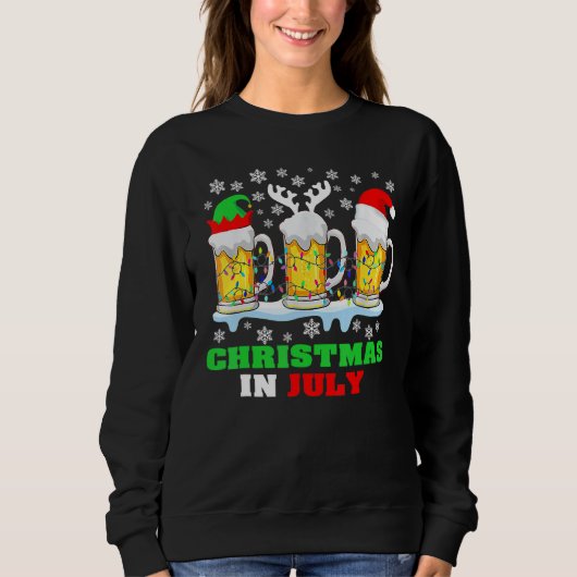 Christmas In July Santa Hat Snowman Beer Summer Va スウェットシャツ (正面)