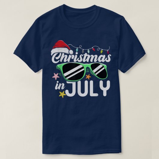 Christmas In July Santa Hat Sunglasses Beach Summe Tシャツ (デザイン正面)