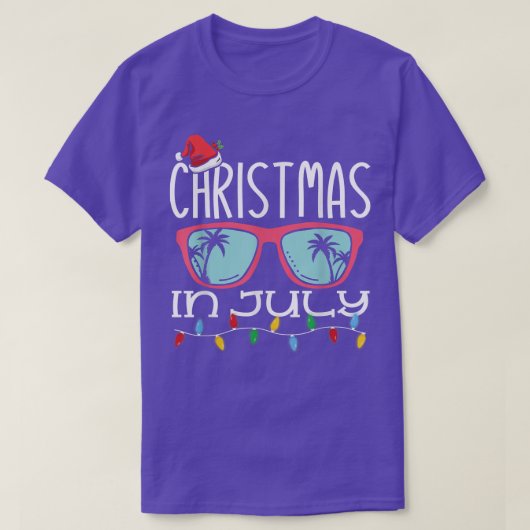 Christmas In July Santa Hat Sunglasses Summer Beac Tシャツ (デザイン正面)