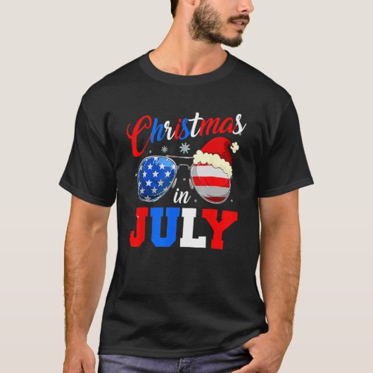 Christmas In July Santa Hat Sunglasses Summer Cele Tシャツ (正面)