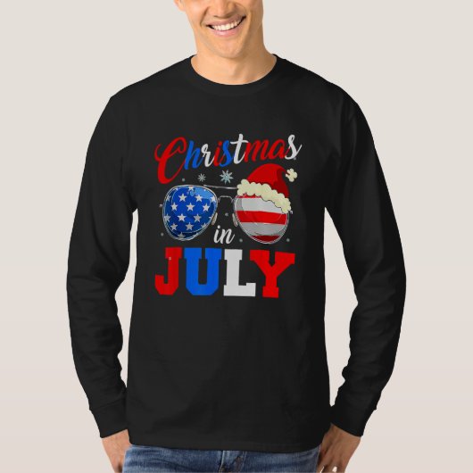 Christmas In July Santa Hat Sunglasses Summer Cele Tシャツ (正面)