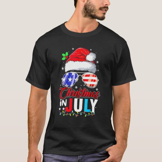 Christmas In July Santa Hat Sunglasses Summer Cele Tシャツ (正面)