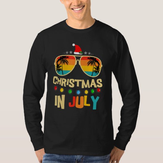 Christmas In July Santa Hat Sunglasses Summer Vaca Tシャツ (正面)