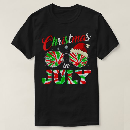 Christmas In July Santa Hat Tie Dye Sunglasses Sum Tシャツ (デザイン正面)
