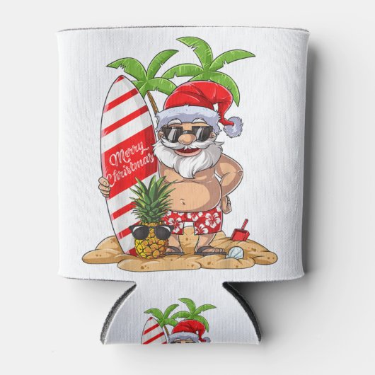 Christmas in July Santa Hawaiian Summer Surf Surfi 缶クーラー (正面)