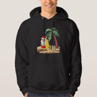 Christmas In July Santa Holding Surf Board On Trop パーカ