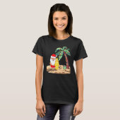 Christmas In July Santa Holding Surf Board On Trop Tシャツ (正面フル)