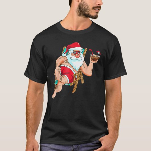 Christmas in July Santa on Beach Independence Day Tシャツ (正面)