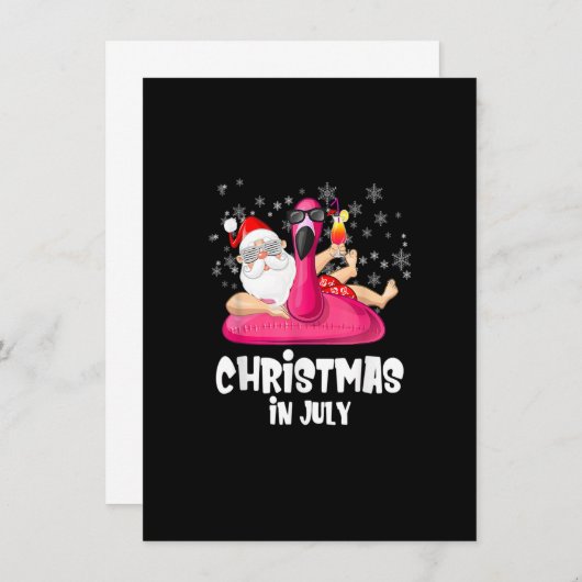Christmas In July Santa Summer Flamingo Pool Float 招待状 (正面/裏面)
