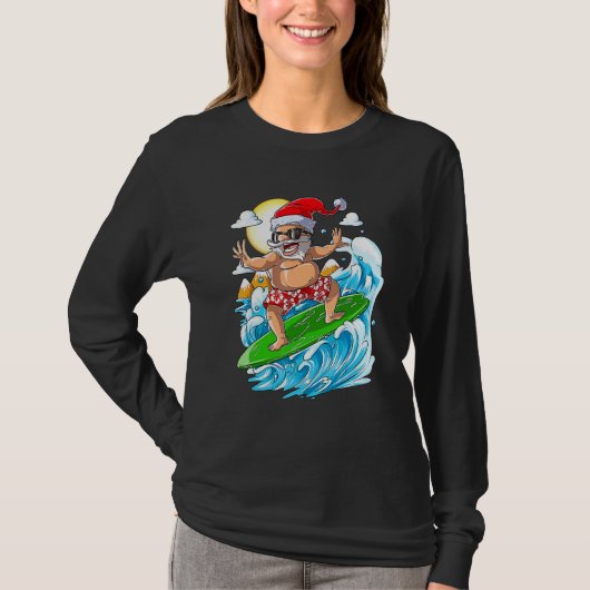 Christmas In July  Santa Surfing Summer Vacation Tシャツ (正面)