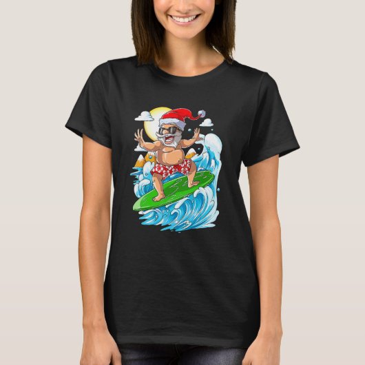 Christmas In July  Santa Surfing Summer Vacation Tシャツ (正面)