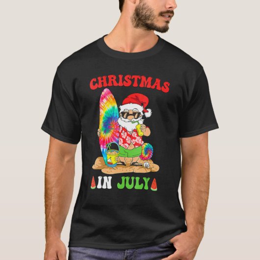 Christmas In July Santa Tie Dye Summer Surf Surfin Tシャツ (正面)