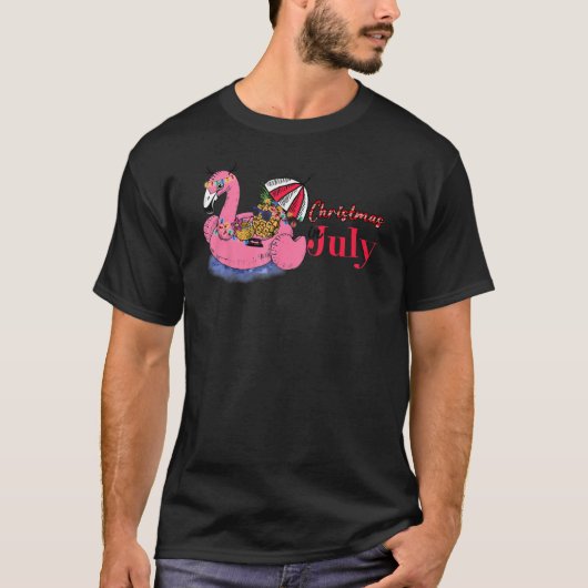 Christmas in July Shirt Summer Flamingo Float Xmas Tシャツ (正面)