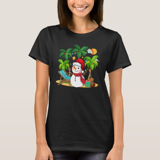 Christmas In July Snowman On Palm Tree Tropical Be Tシャツ (正面)