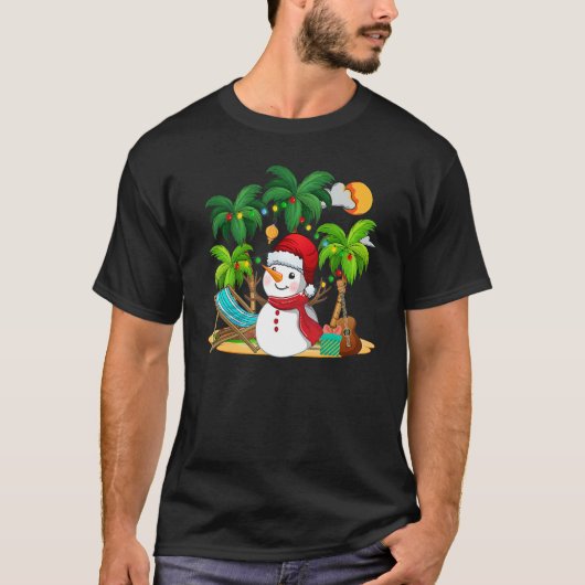 Christmas In July Snowman On Palm Tree Tropical Be Tシャツ (正面)